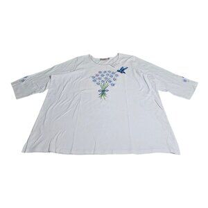 NWT‎ Quacker Factory Embroidered Beaded Hummingbird Flowers White Top 3X Sequin